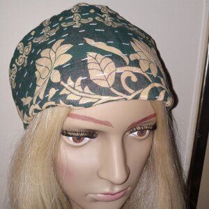 Kantha Headband Dark Green Black Tan Wide Cotton Handmade Boho Hippie New H105.